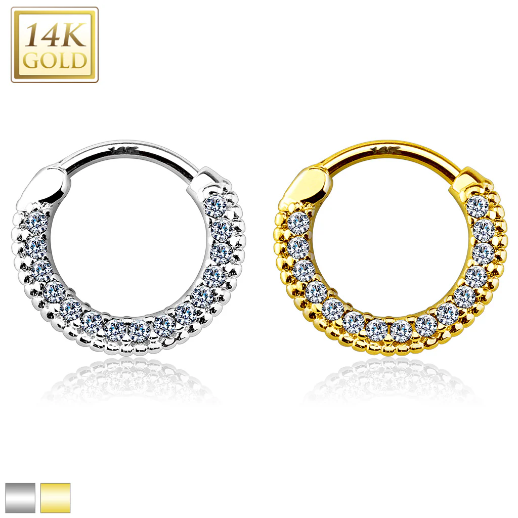14K Solid Gold Round CZ Nose Ring Septum Clicker Daith - Image 4