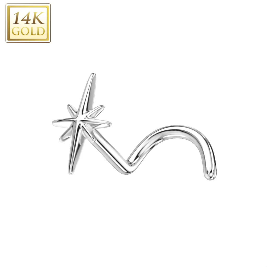 14K Solid Gold Sparkle Top Nose Screw Ring - Image 3