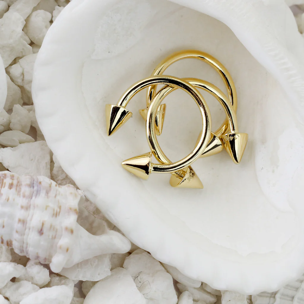 14K Solid Gold Spike End Horseshoe Circular Barbell - Image 2