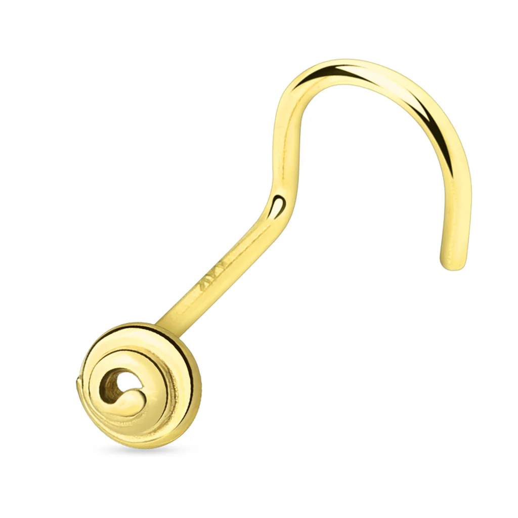 14K Solid Gold Spiral Top Nose Screw Ring - Image 3