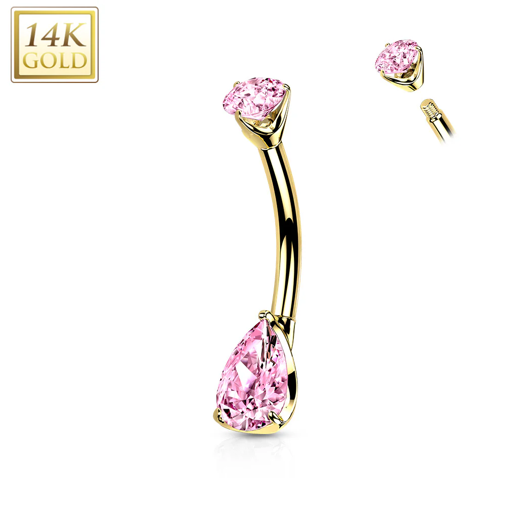 14K Solid Gold Teardrop Opal or CZ Belly Button Navel Rings - Image 6