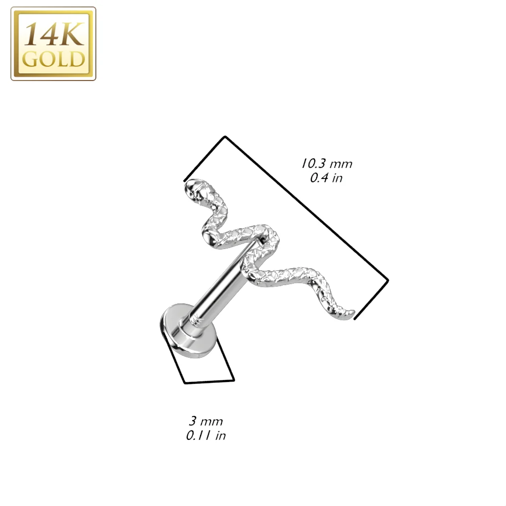 14K Solid Gold Threadless Labret With Snake Top - Image 2