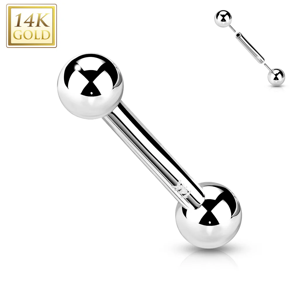 14K Solid Gold Threadless Push-In Barbells For Cartilage Tongue 16G - Image 3