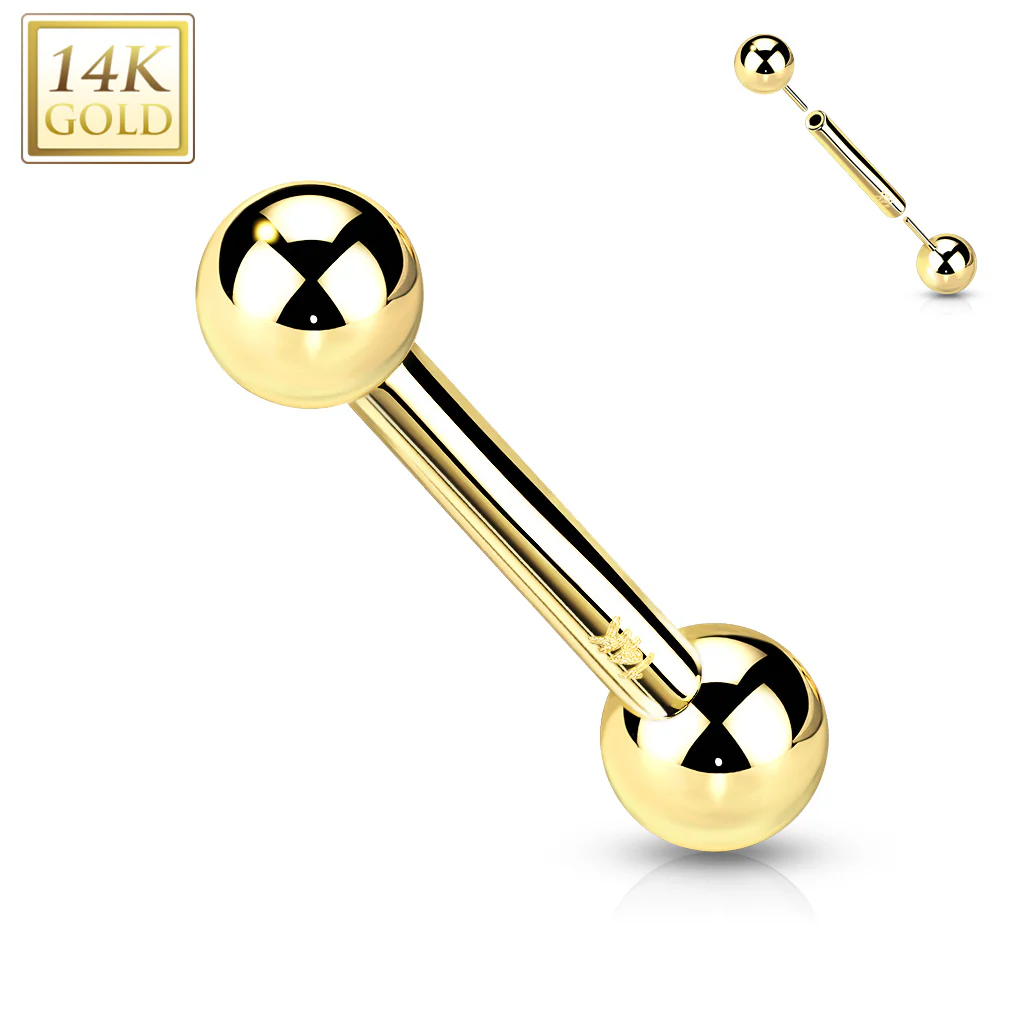 14K Solid Gold Threadless Push-In Barbells For Cartilage Tongue 16G - Image 4