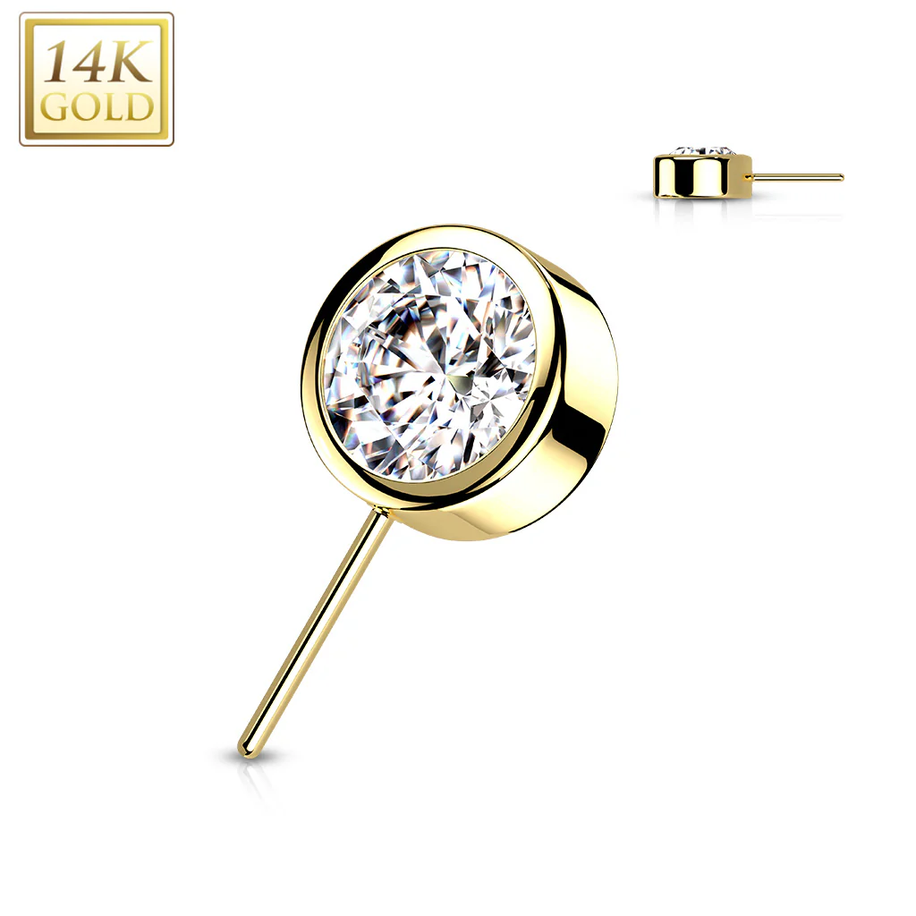 14K Solid Gold Threadless Push In Front Facing CZ Bezel Ball - Image 3