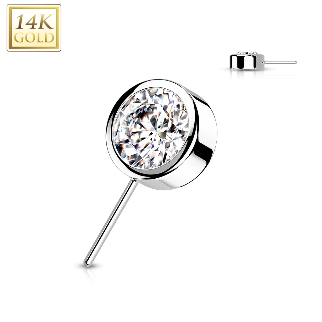 14K Solid Gold Threadless Push In Front Facing CZ Bezel Ball - Image 4