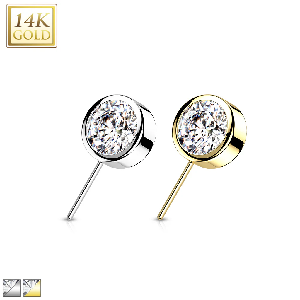 14K Solid Gold Threadless Push In Front Facing CZ Bezel Ball - Image 5