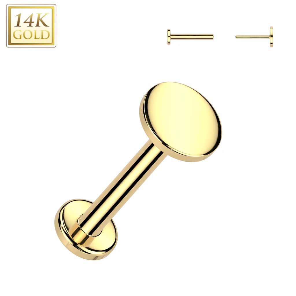 14K Solid Gold Threadless Push In Flat Back Stud With Round Top for Nose Tragus - Image 2