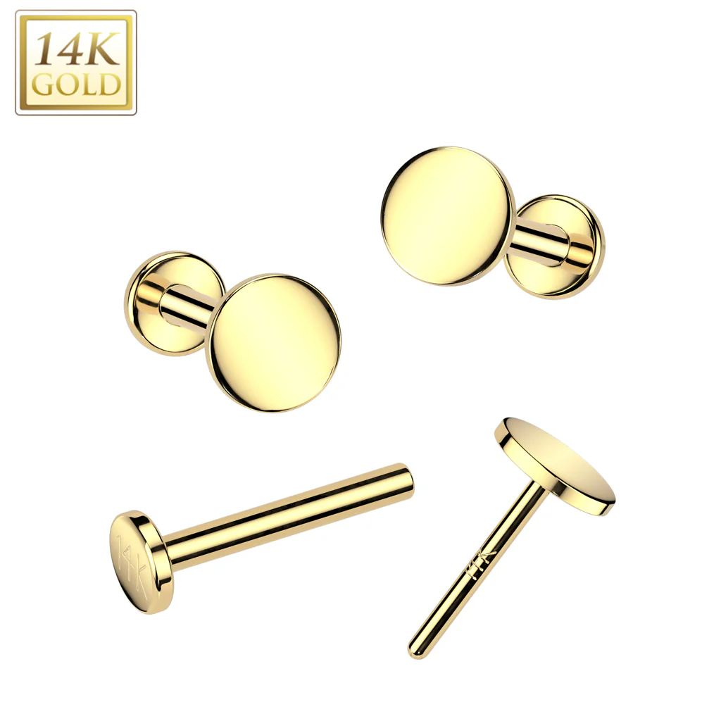 14K Solid Gold Threadless Push In Flat Back Stud With Round Top for Nose Tragus - Image 4