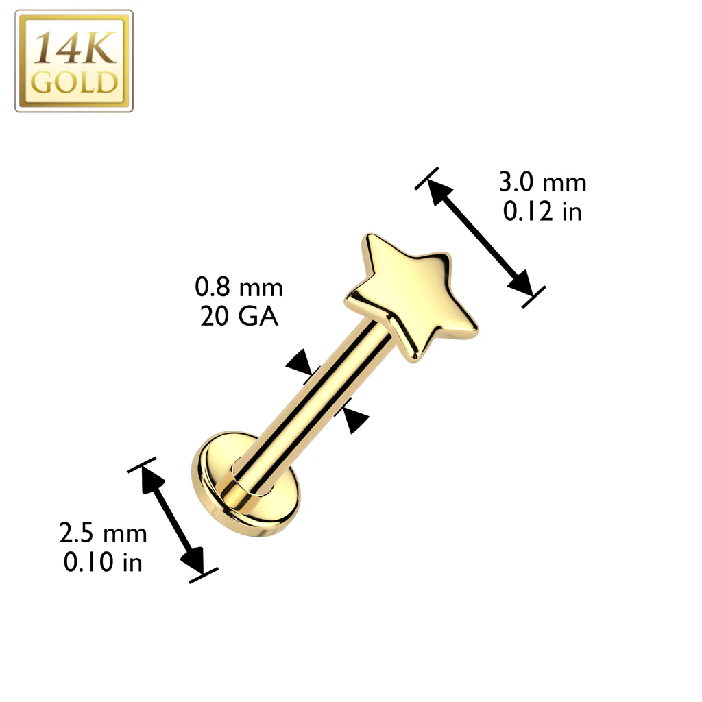 14K Solid Gold Threadless Push In Nose Stud With Star Top - Image 3