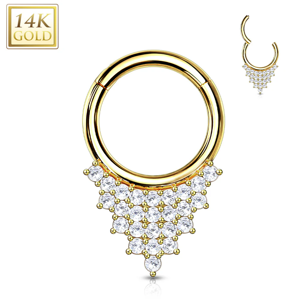 14K Solid Gold Triangle CZ Hinged Segment Hoop Ring Nose Septum Daith - Image 5