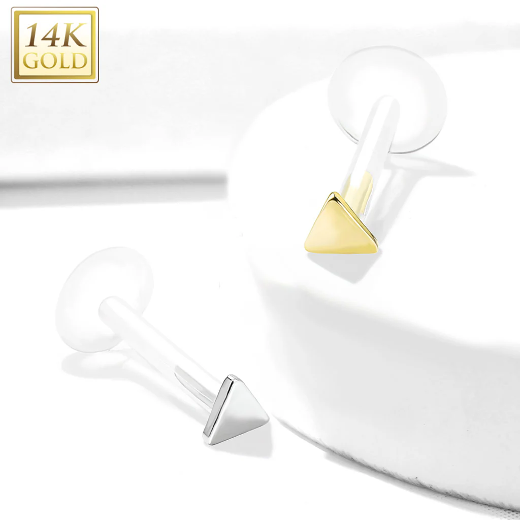 14K Solid Gold Triangle Top Bio Flex Shaft Labret Monroe Cartilage