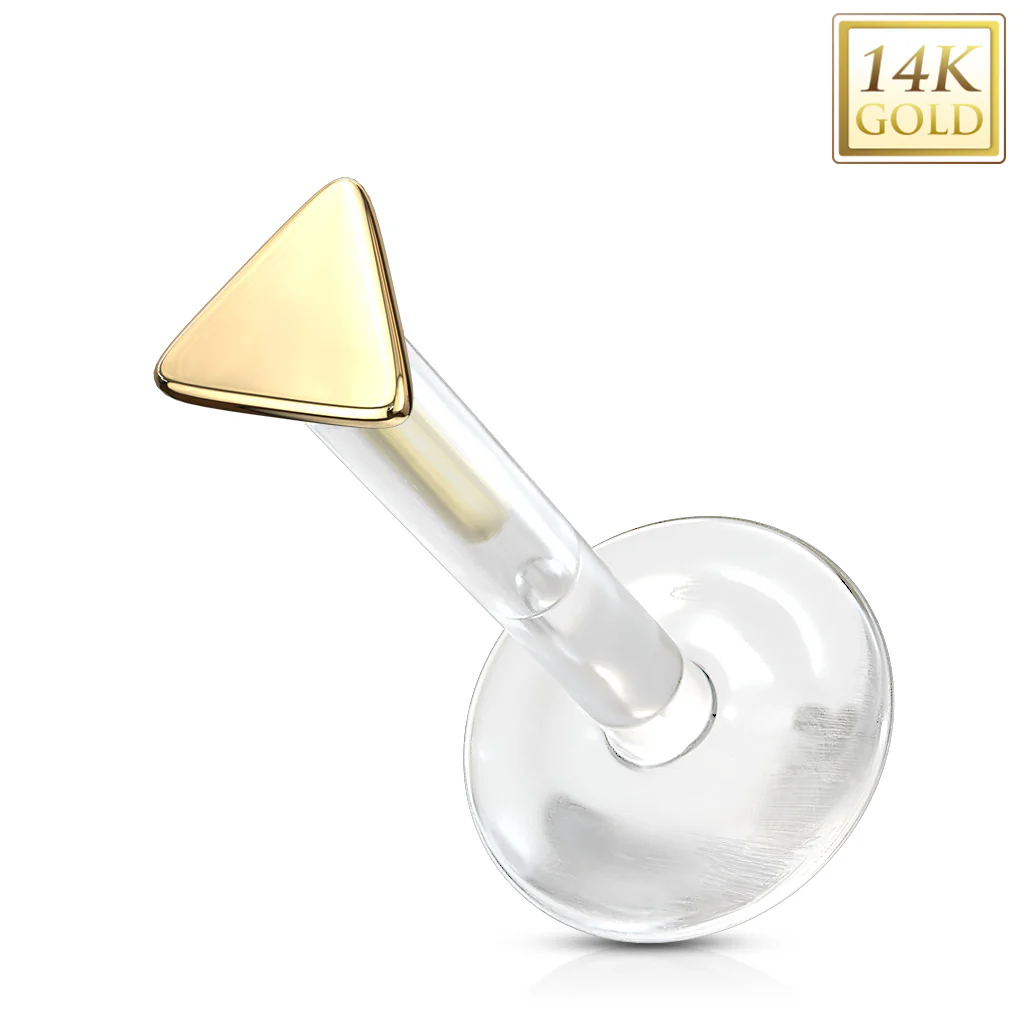 14K Solid Gold Triangle Top Bio Flex Shaft Labret Monroe Cartilage - Image 5