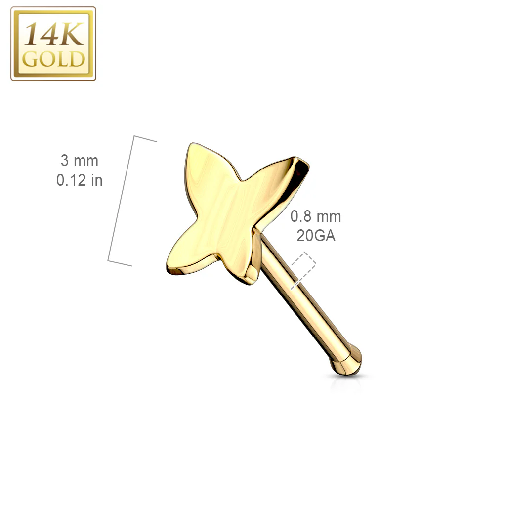 14K Solid Gold Butterfly Top Nose Stud Ring - Image 2