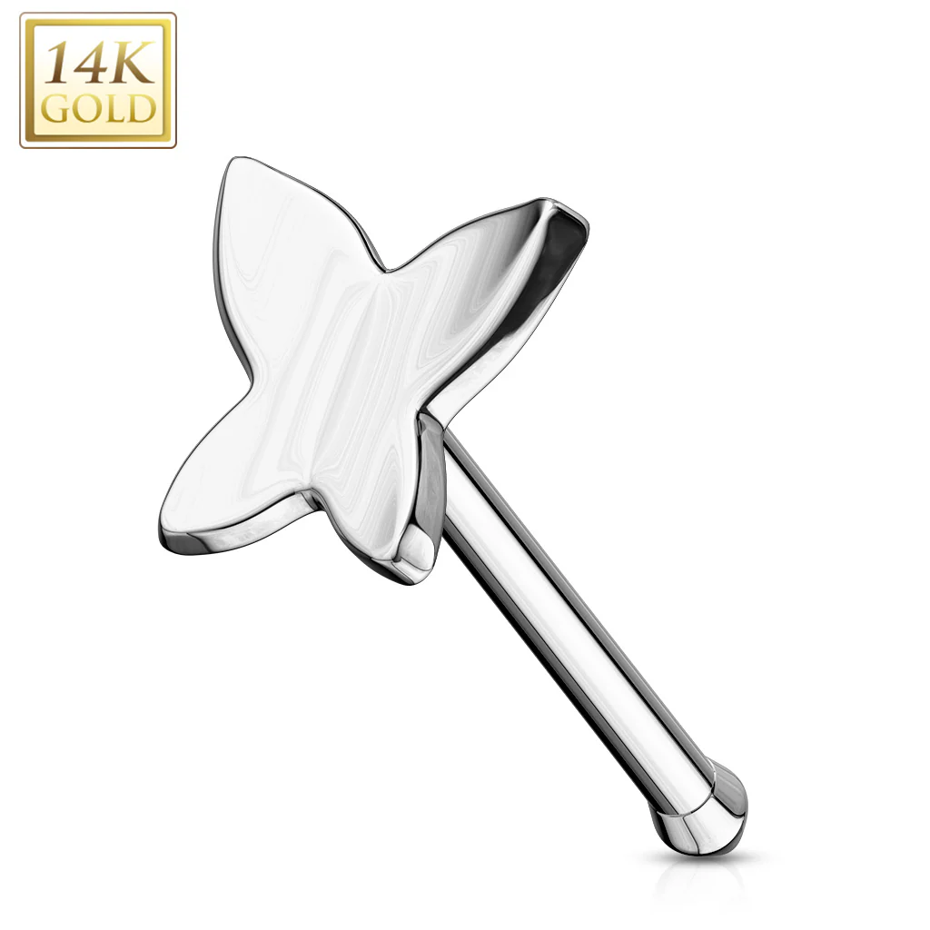 14K Solid Gold Butterfly Top Nose Stud Ring - Image 3