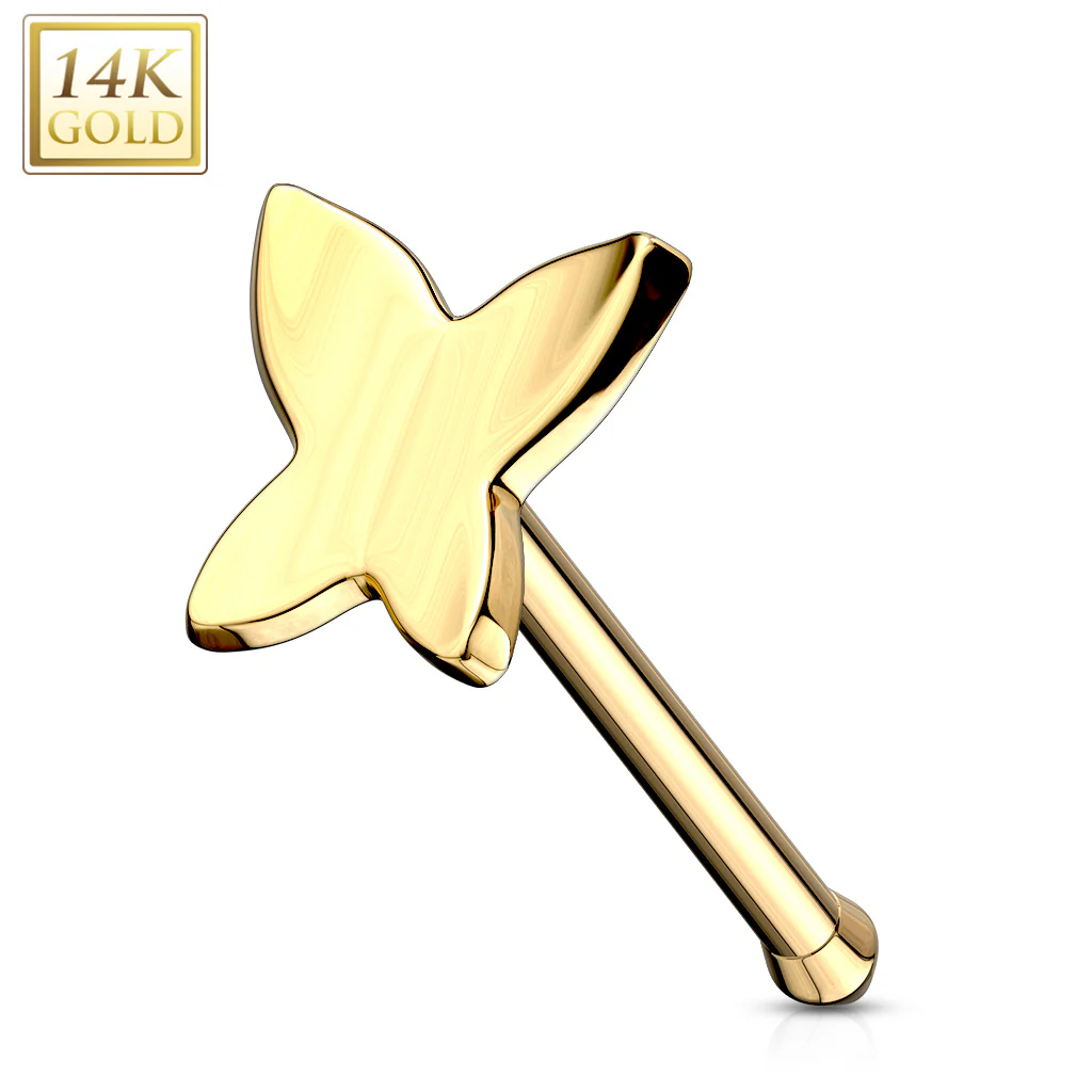 14K Solid Gold Butterfly Top Nose Stud Ring - Image 4