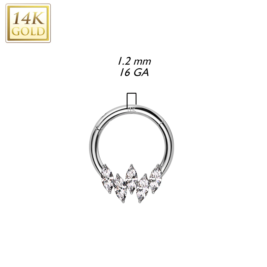 14K Solid Gold Marquise Hinged Segment Ring for Nose Septum Cartilage - Image 2