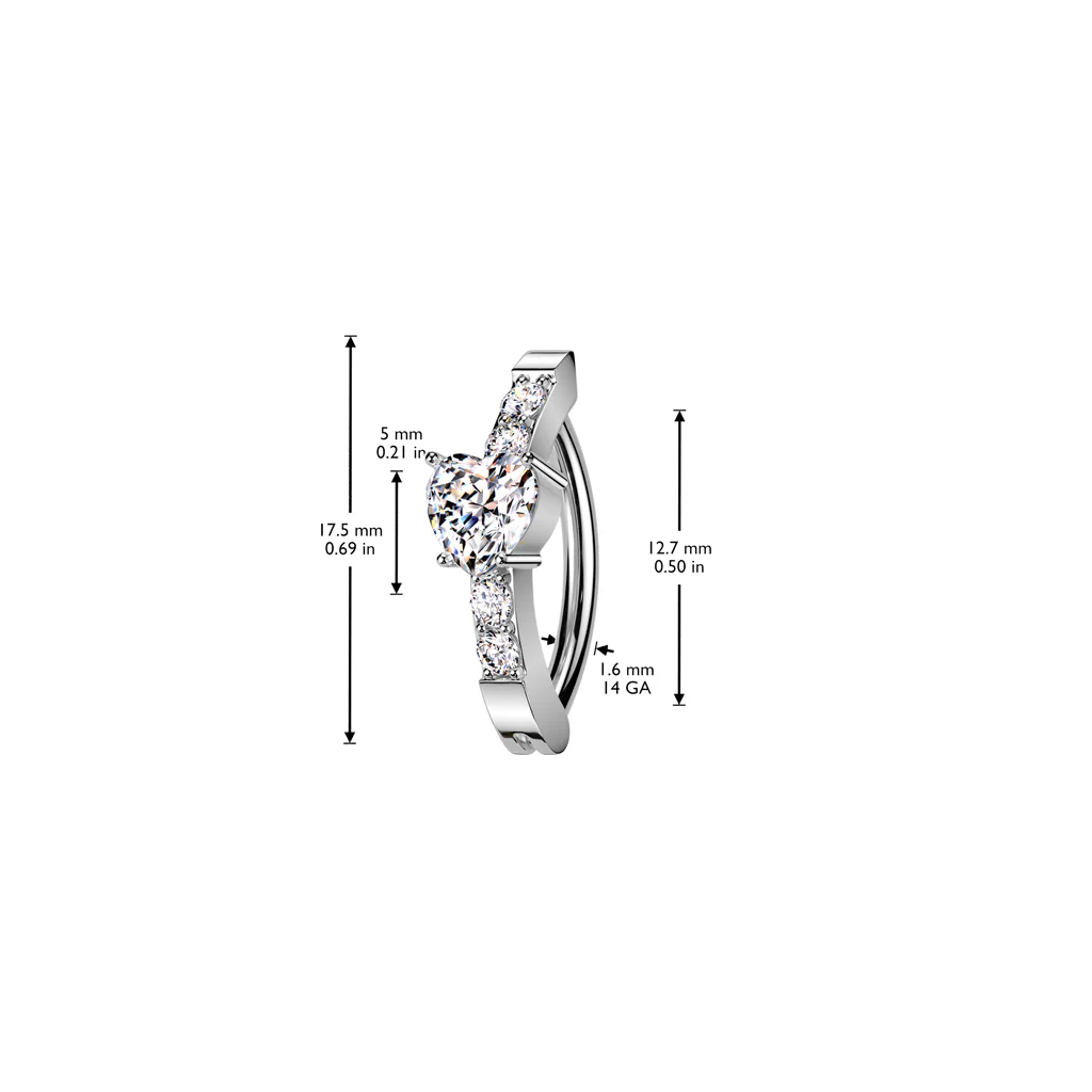 Surgical Steel Hinged Belly Button Ring With Heart CZ - Image 2