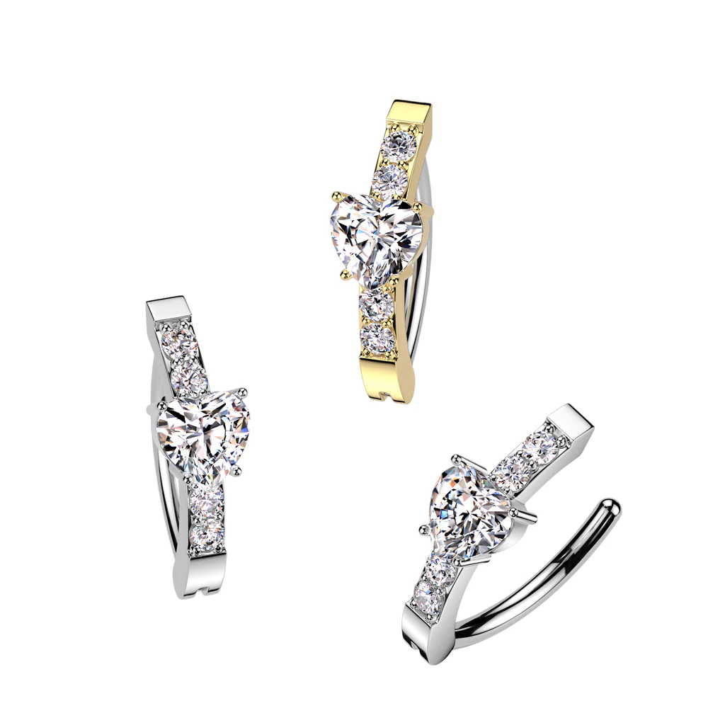 Surgical Steel Hinged Belly Button Ring With Heart CZ - Image 4