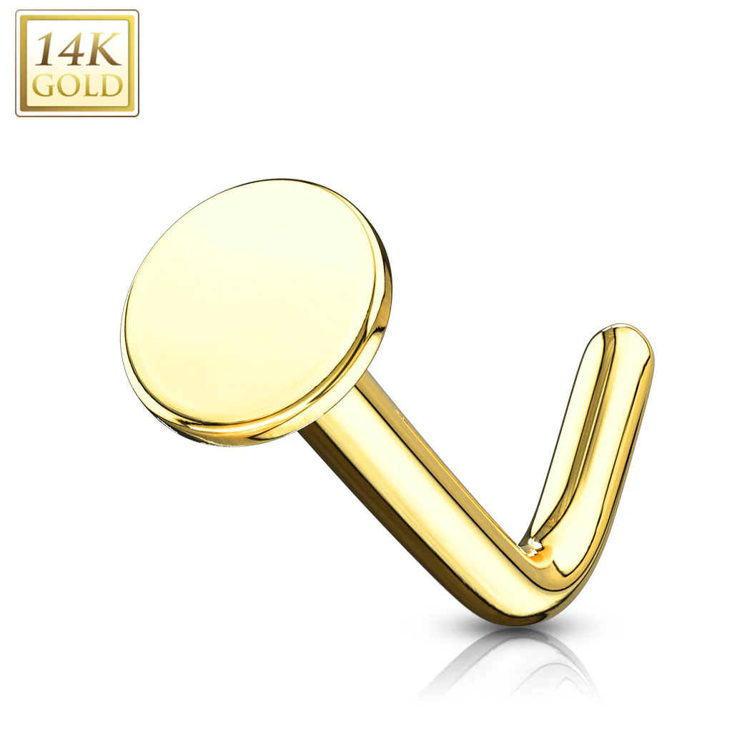 14K Solid Gold 3 mm Flat Disc Top L Bend Nose Ring - Image 5