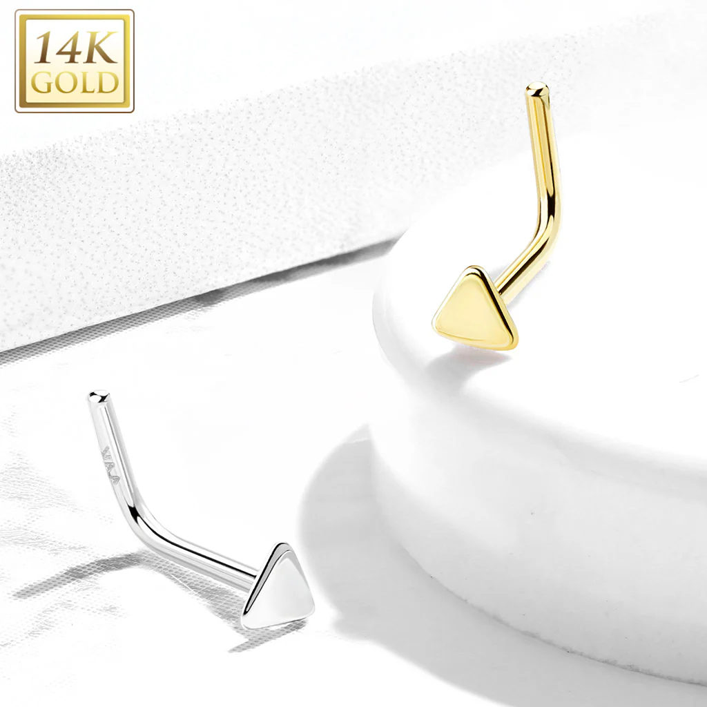 14K Solid Gold Flat Triangle Top L Bend Nose Ring