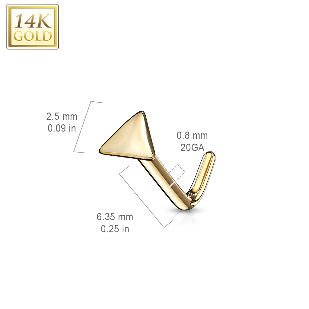 14K Solid Gold Flat Triangle Top L Bend Nose Ring - Image 3