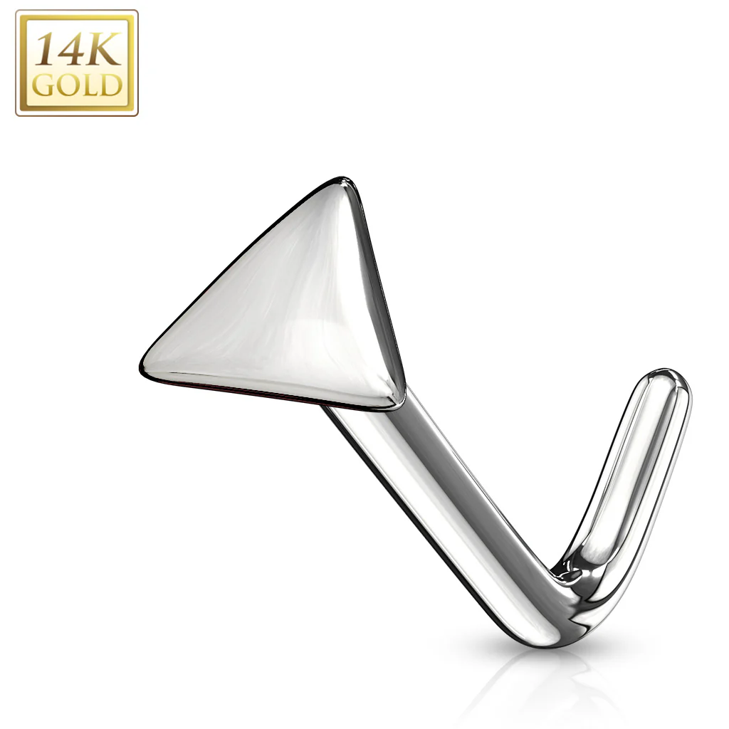14K Solid Gold Flat Triangle Top L Bend Nose Ring - Image 4