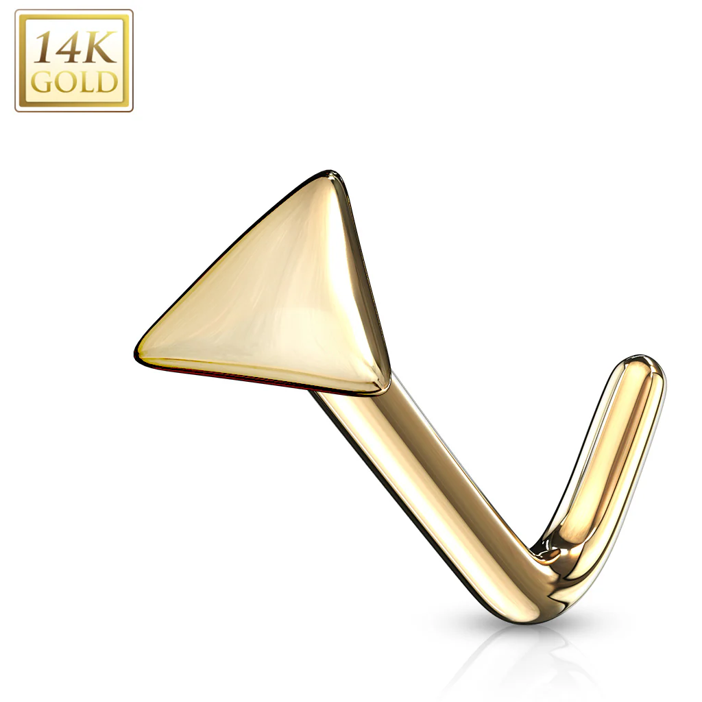 14K Solid Gold Flat Triangle Top L Bend Nose Ring - Image 5