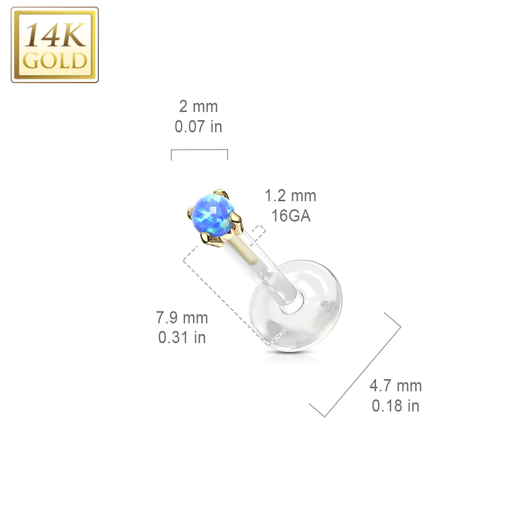14K Solid Gold Opal Top Bio Flex Shaft Labret Monroe Cartilage - Image 3