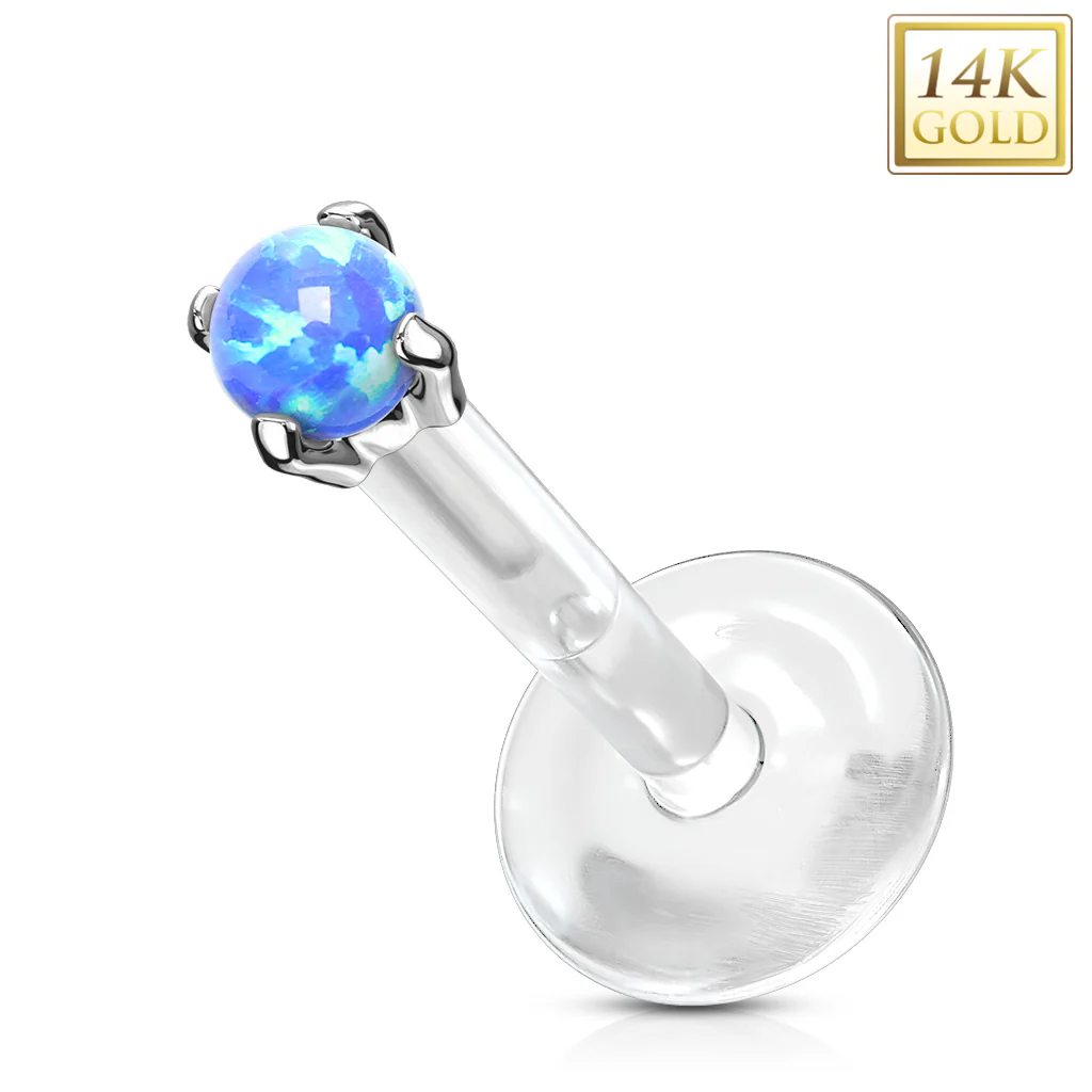 14K Solid Gold Opal Top Bio Flex Shaft Labret Monroe Cartilage - Image 4