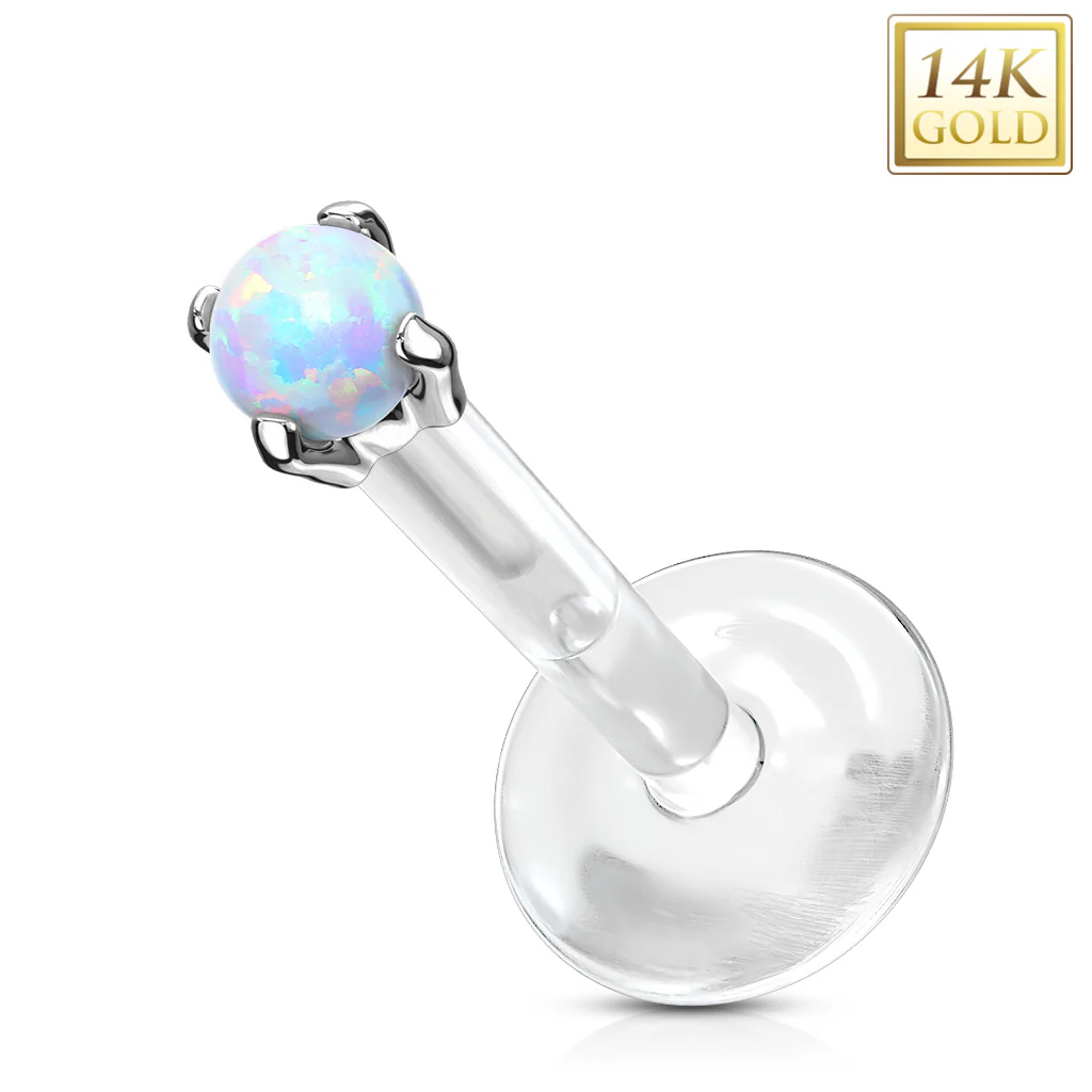 14K Solid Gold Opal Top Bio Flex Shaft Labret Monroe Cartilage - Image 5