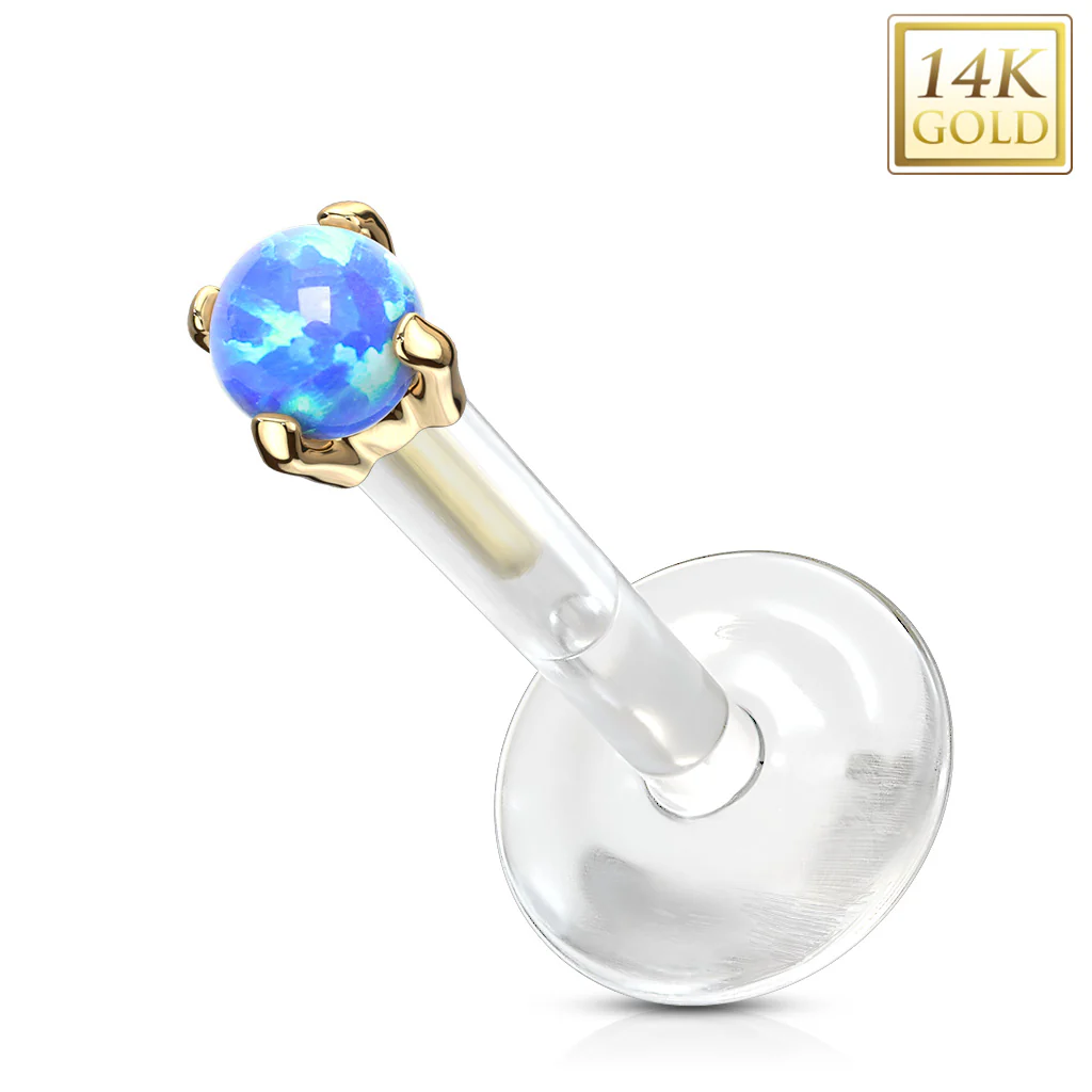 14K Solid Gold Opal Top Bio Flex Shaft Labret Monroe Cartilage - Image 6
