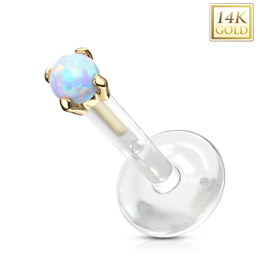 14K Solid Gold Opal Top Bio Flex Shaft Labret Monroe Cartilage - Image 7