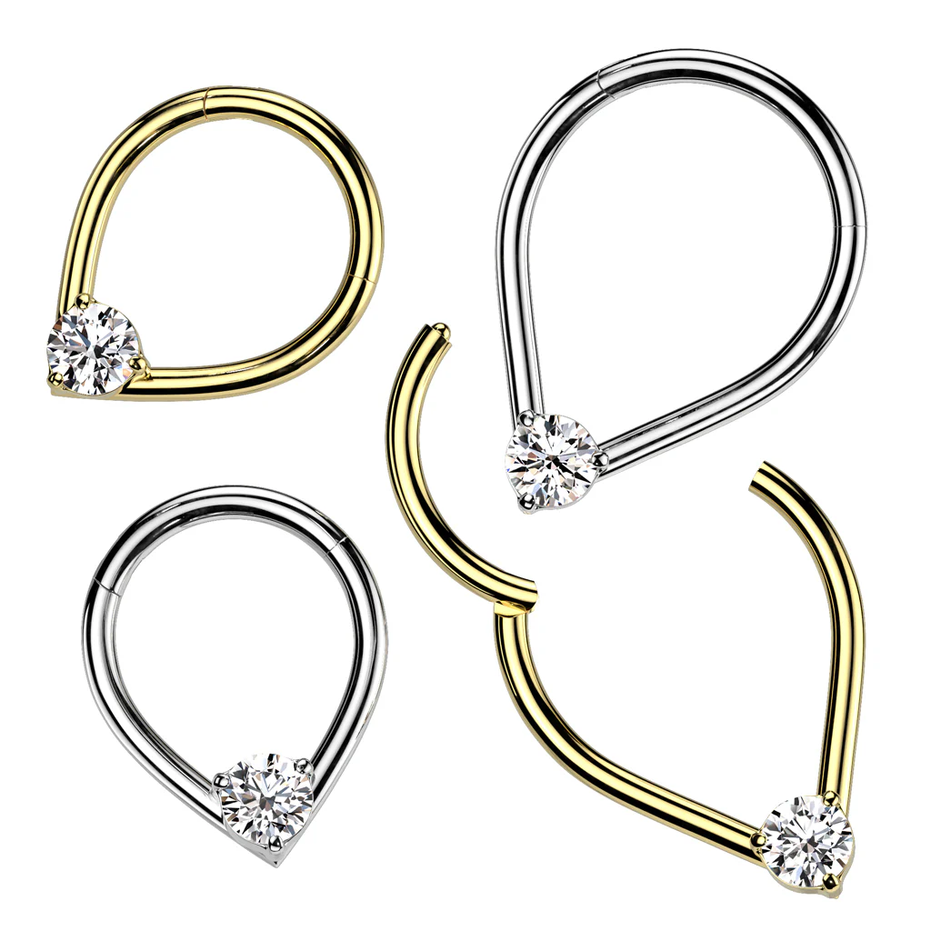 16G Teardrop & CZ Hinged Segment Hoop Ring Tragus Cartilage - Image 2