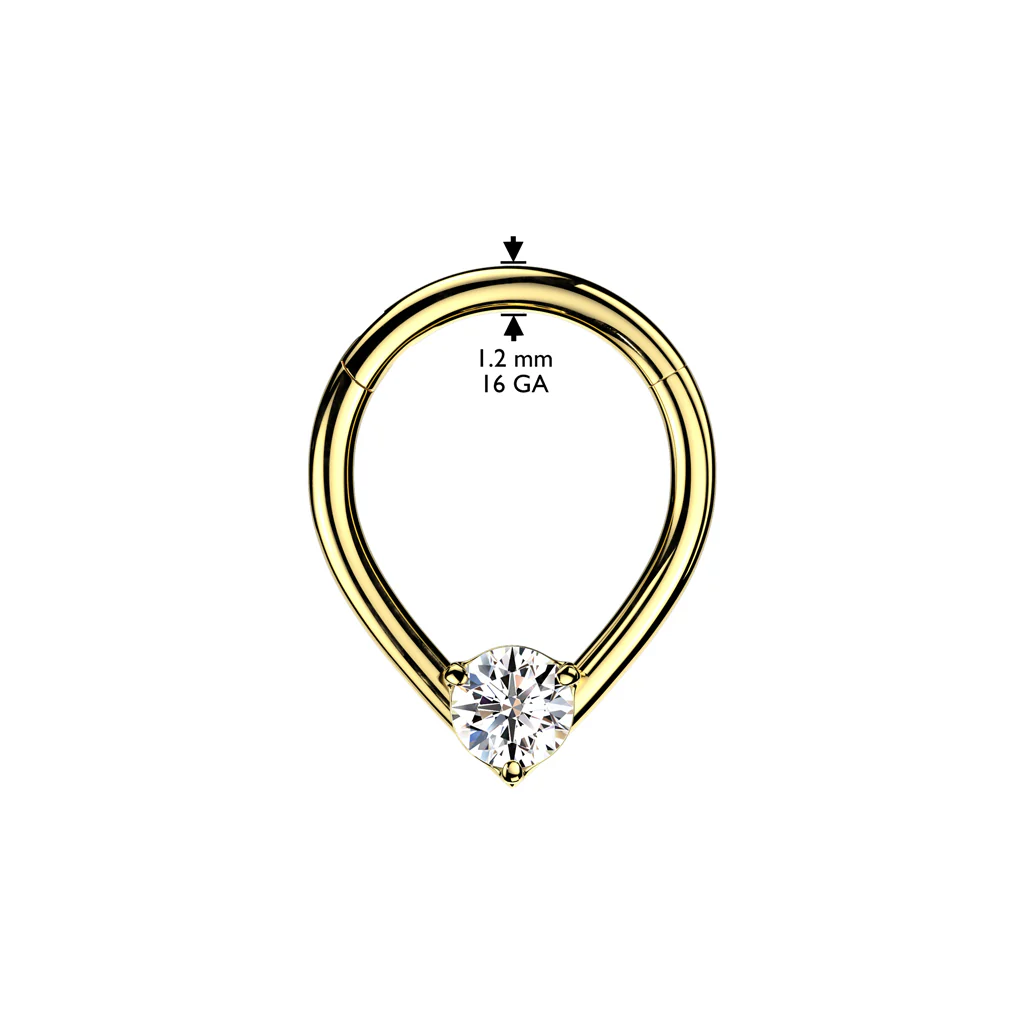 16G Teardrop & CZ Hinged Segment Hoop Ring Tragus Cartilage - Image 3