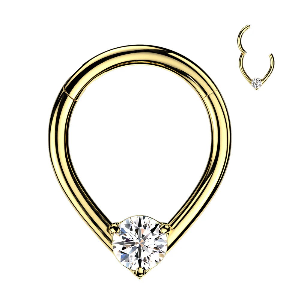 16G Teardrop & CZ Hinged Segment Hoop Ring Tragus Cartilage - Image 4