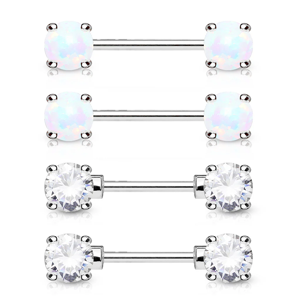 2 Pair of Value Pack Opal CZ Front Facing Surgical Steel Barbell Nipple Rings - Image 2