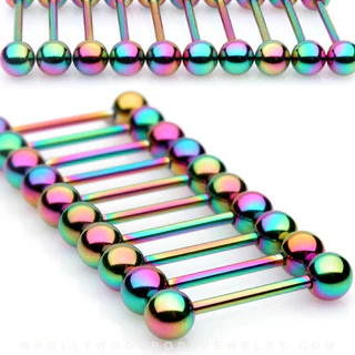 2 Pcs Rainbow Titanium Eyebrow Cartilage Helix Tongue Rings 14GA - Image 3
