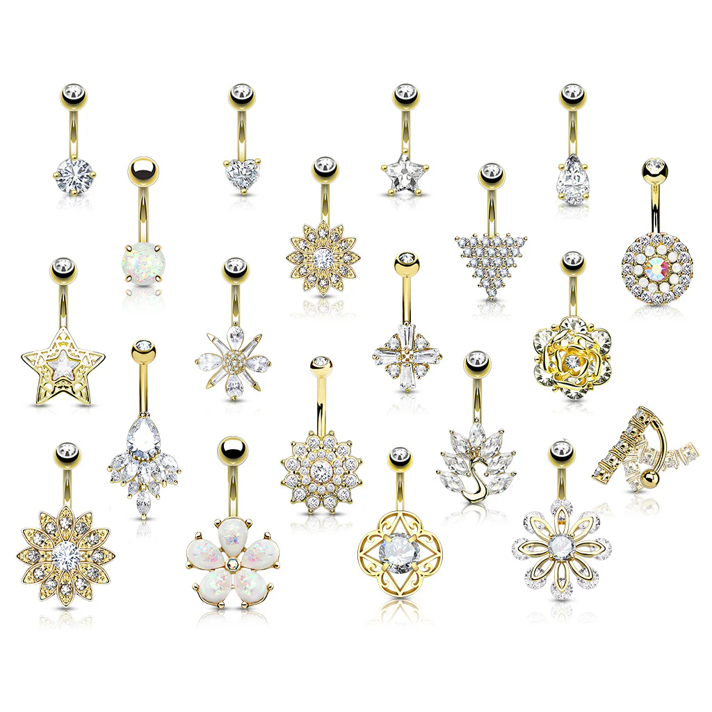 20 Pc Box Package 14K Gold Plated CZ Assorted Navel Belly Button Ring - Image 3