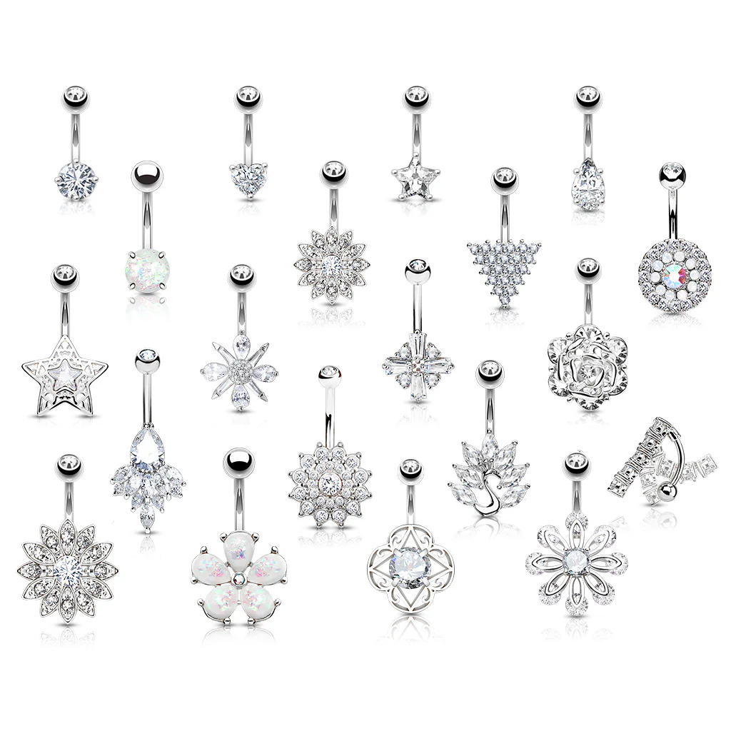 20 Pc Box Package 14K Gold Plated CZ Assorted Navel Belly Button Ring - Image 4