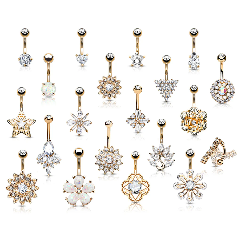 20 Pc Box Package 14K Gold Plated CZ Assorted Navel Belly Button Ring - Image 5