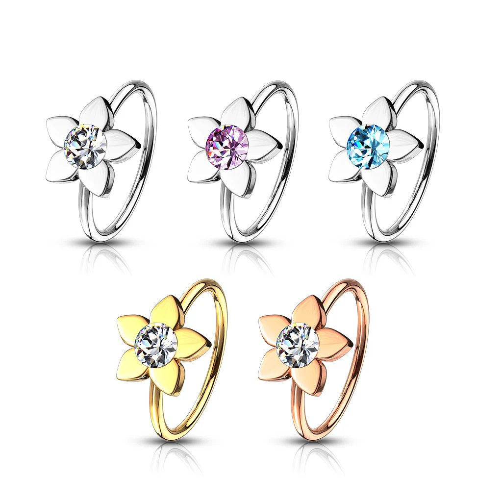 20 Pc Pack 20G CZ Flower Nose Tragus Cartilage Hoop Rings - Image 2
