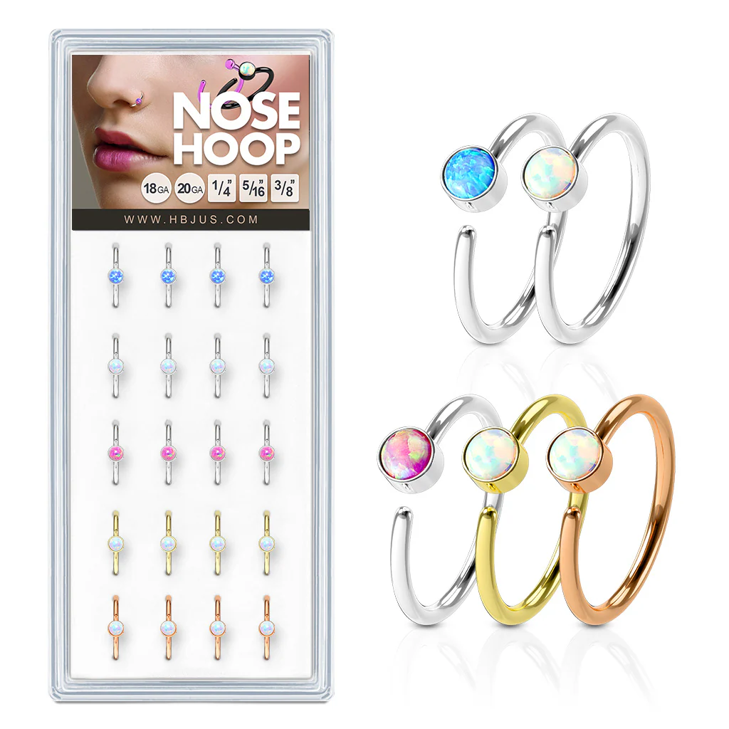 20 Pc Pack 20G Opal 316L Surgical Steel Nose Hoop Tragus Cartilage Ring