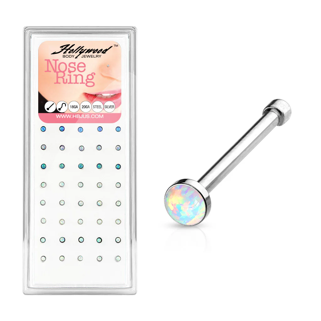 24 Pc Pre Loaded 2.5mm Opal Flat Top Nose Bone Stud Rings
