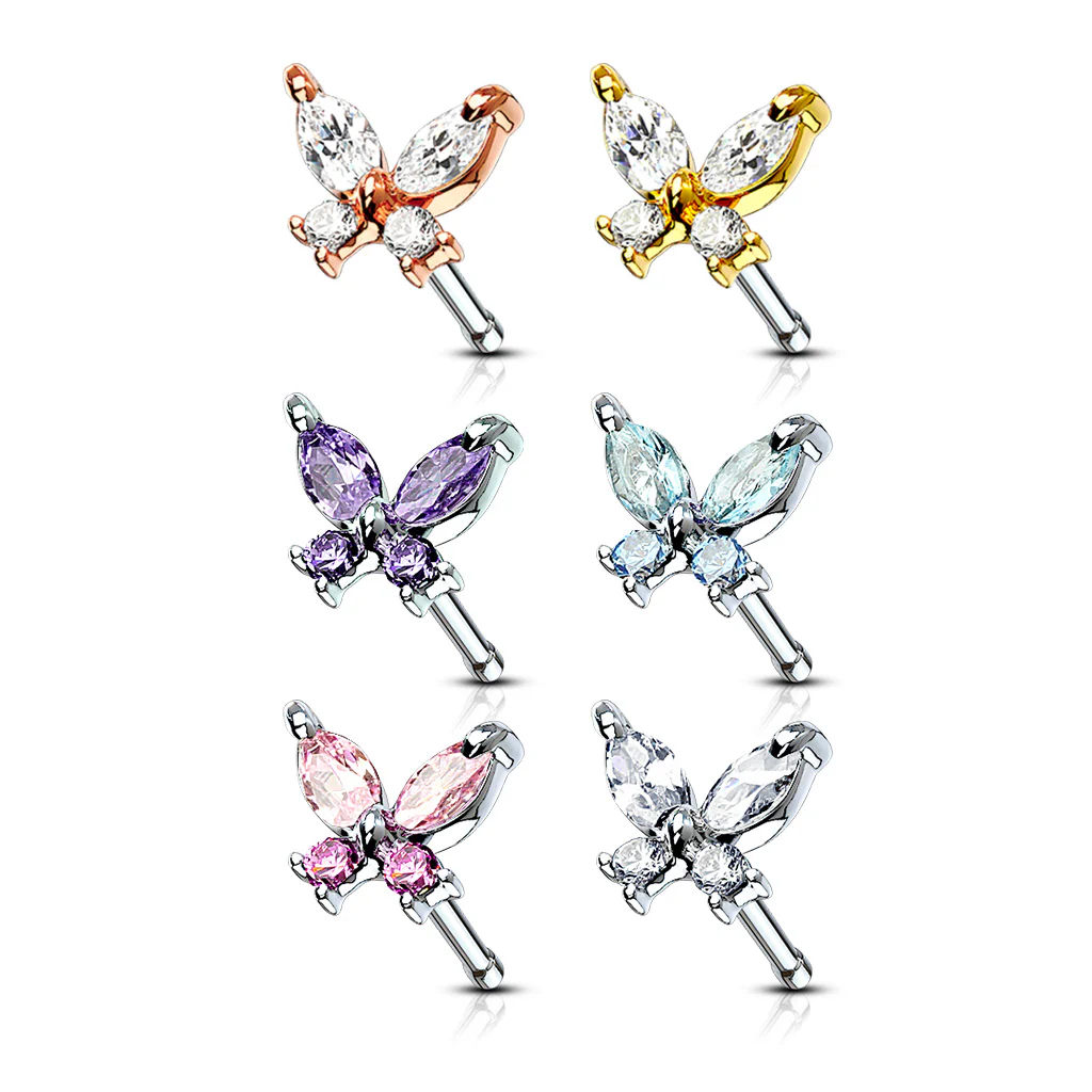 24 Pc Pre Loaded CZ Butterfly Top Nose Bone Stud Rings - Image 2