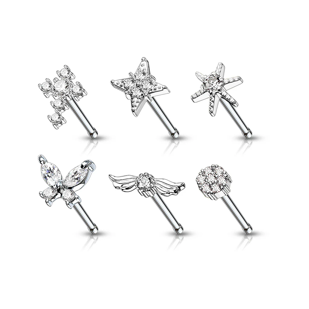 24 Pc Pre Loaded Mixed CZ Top Nose Bone Stud Rings - Image 2