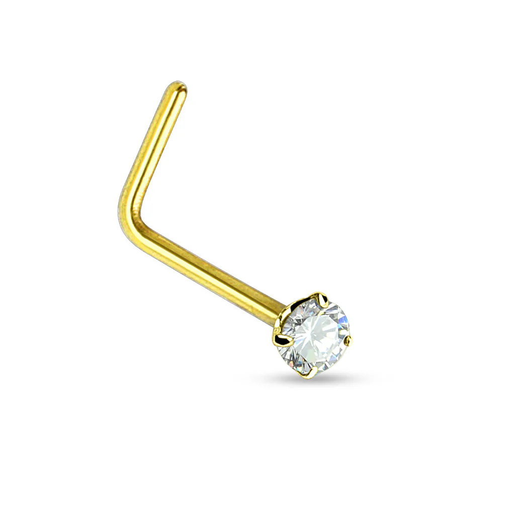 2mm CZ Top 316L Surgical Steel L-Bend Nose Ring - Image 2