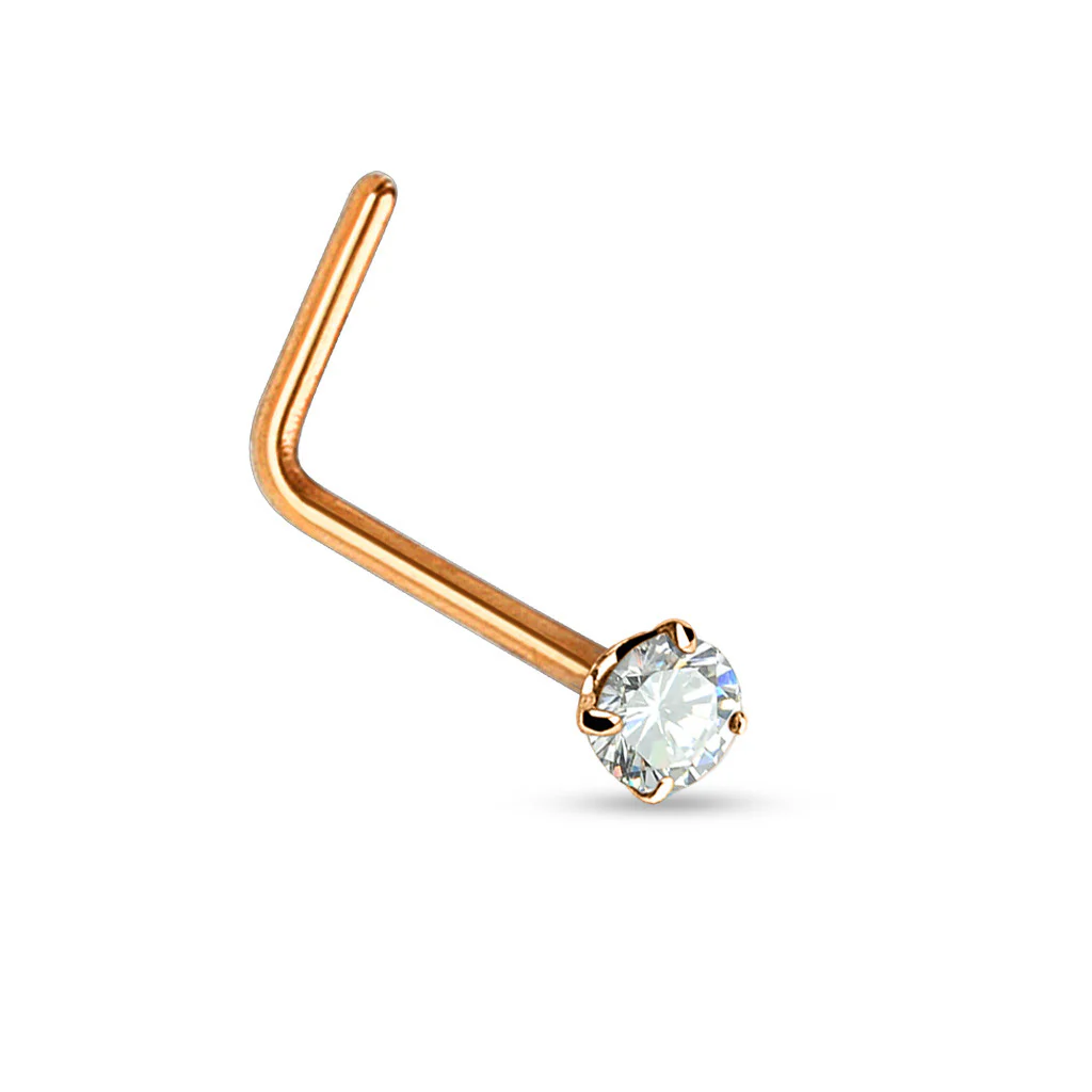 2mm CZ Top 316L Surgical Steel L-Bend Nose Ring - Image 3