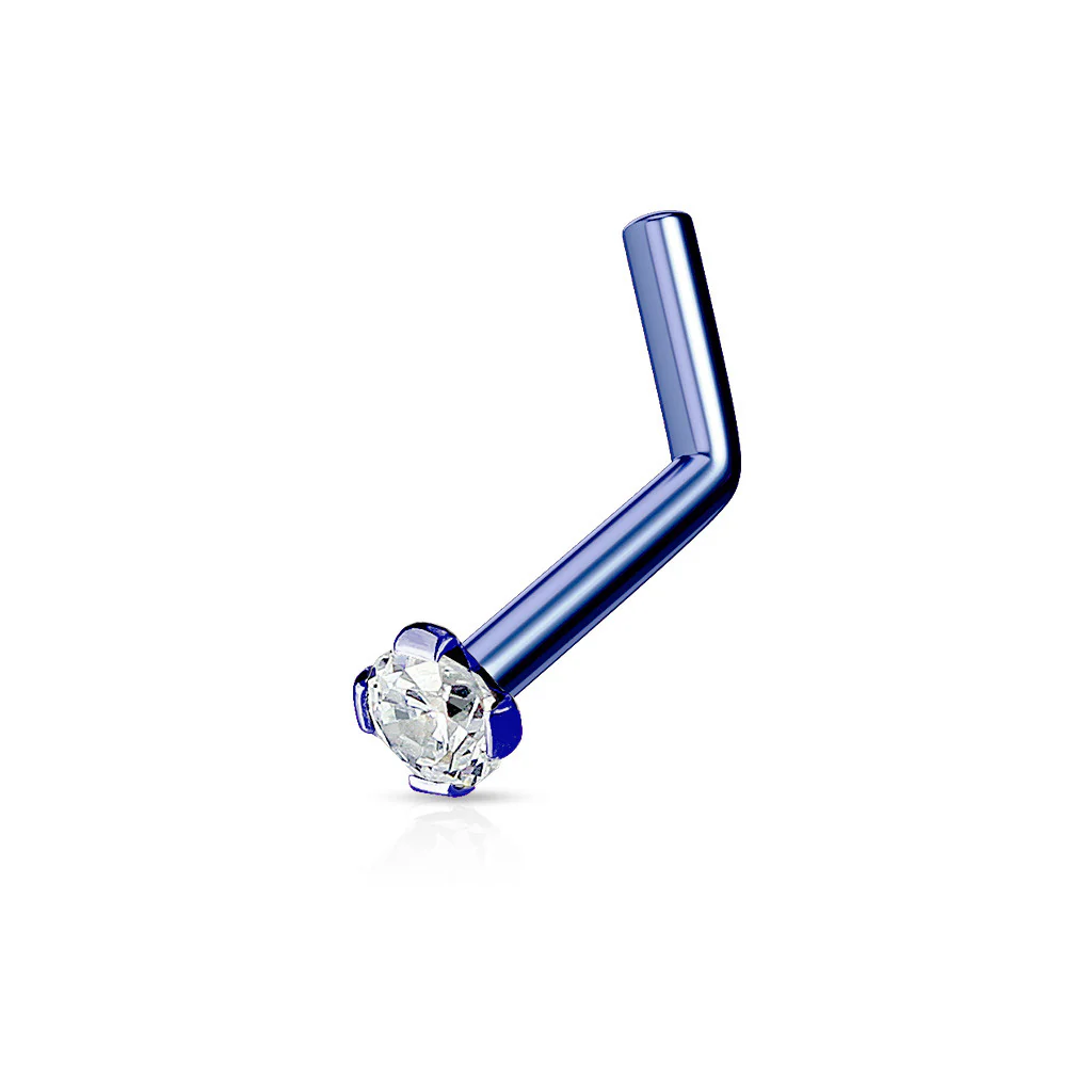 2mm CZ Top Titanium IP 316L Surgical Steel L-Bend Nose Ring - Image 3