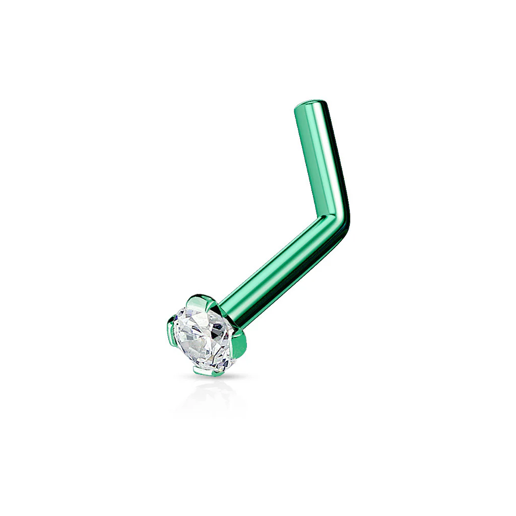 2mm CZ Top Titanium IP 316L Surgical Steel L-Bend Nose Ring - Image 4